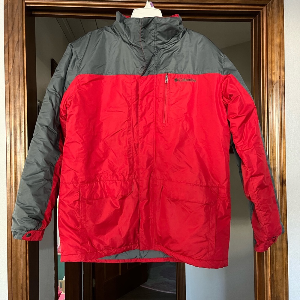 Men’s Large Columbia Sportswear Zip Ski Winter Jacket Coat Red & Grey